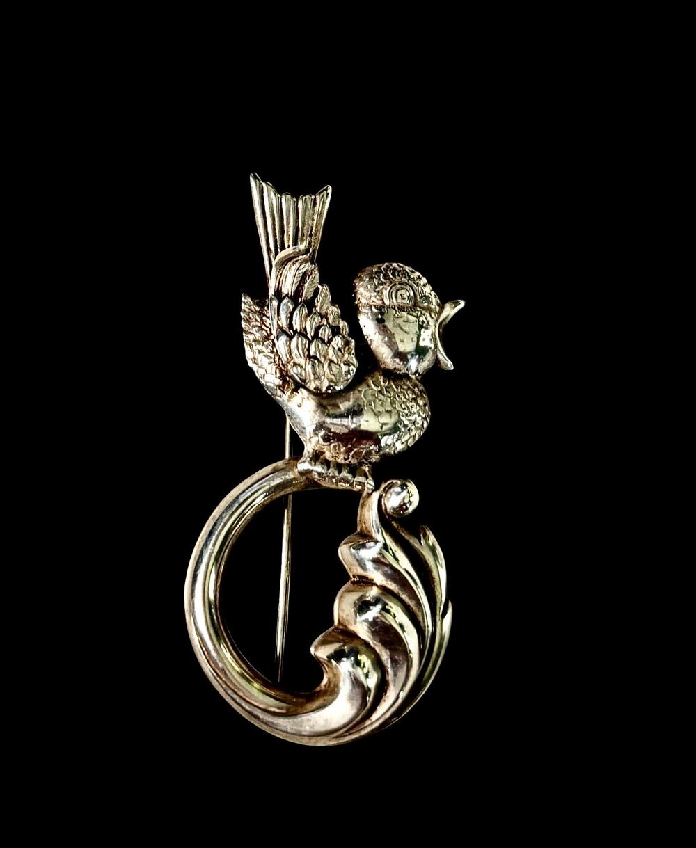 Vintage Sterling Silver Lang Bird Brooch Mid-Century Modernist Pin